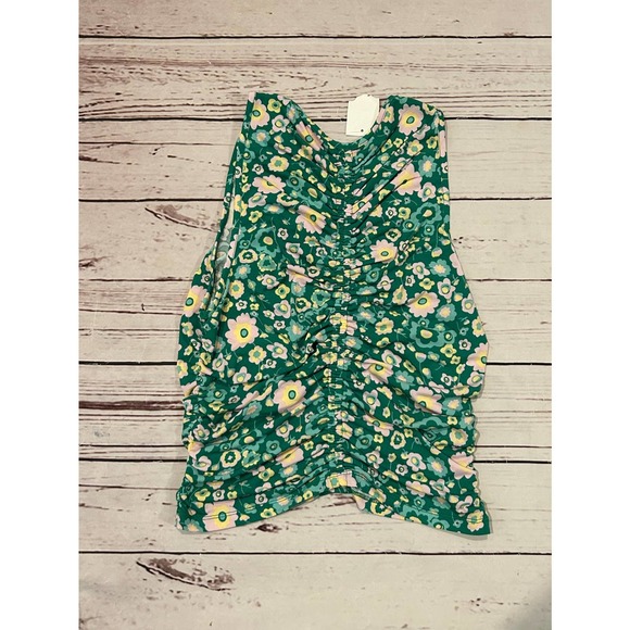 WAYF Kelly Green Floral Tank with Rouching Size Small - Picture 4 of 5
